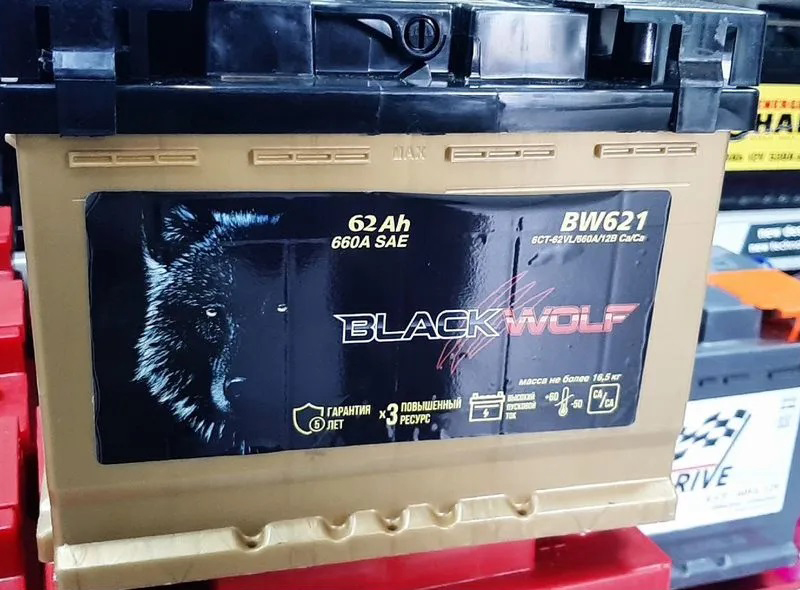 Аккумулятор, Black Wolf 062111K01BW, 62 Ah, 660 А, прямая полярность